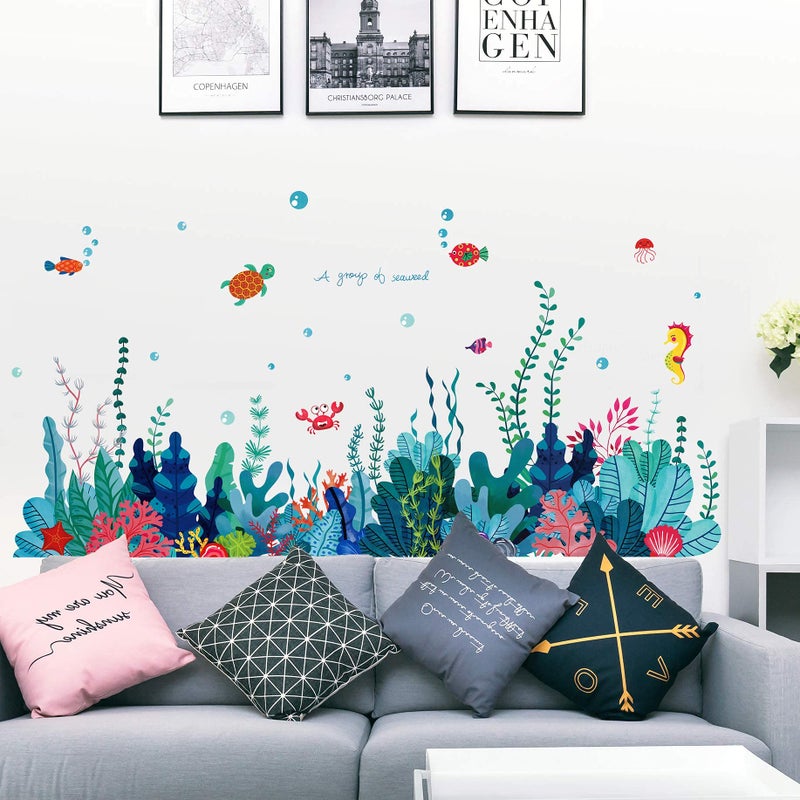RAINBOW WSK Removable 3D Under The Sea View Grass Wall Decal - DIY Ocean Coral Seaweed Stickers Murals - Peel and Stick Home Decor for Kids Bedroom, Bathroom, Girl Nursery Corner Decoration - Image 3